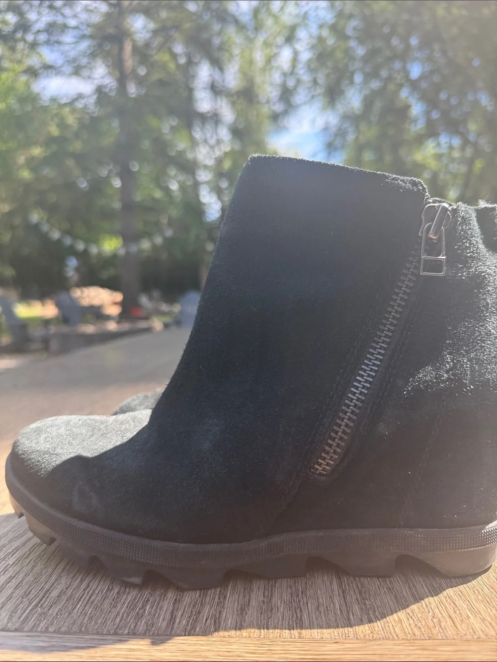 Sorel Black Suede Wedge Ankle Booties with Side Zip